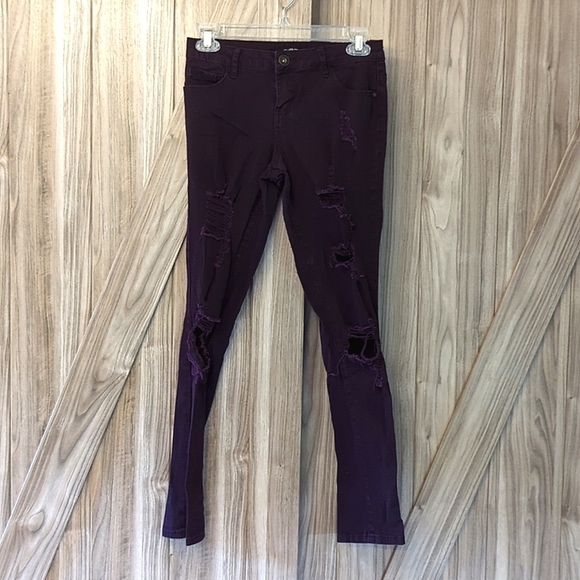 🐢Silver Crush Women's Distressed Plum Skinny Jeans Size 01/02 - Picture 1 of 6